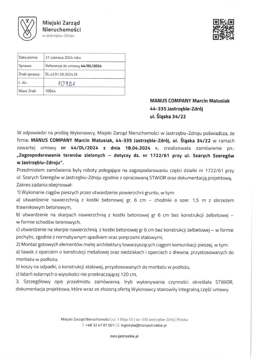 Referencje 2024 MZN – Jastrzębie, Skwer ul. Szarych Szeregów